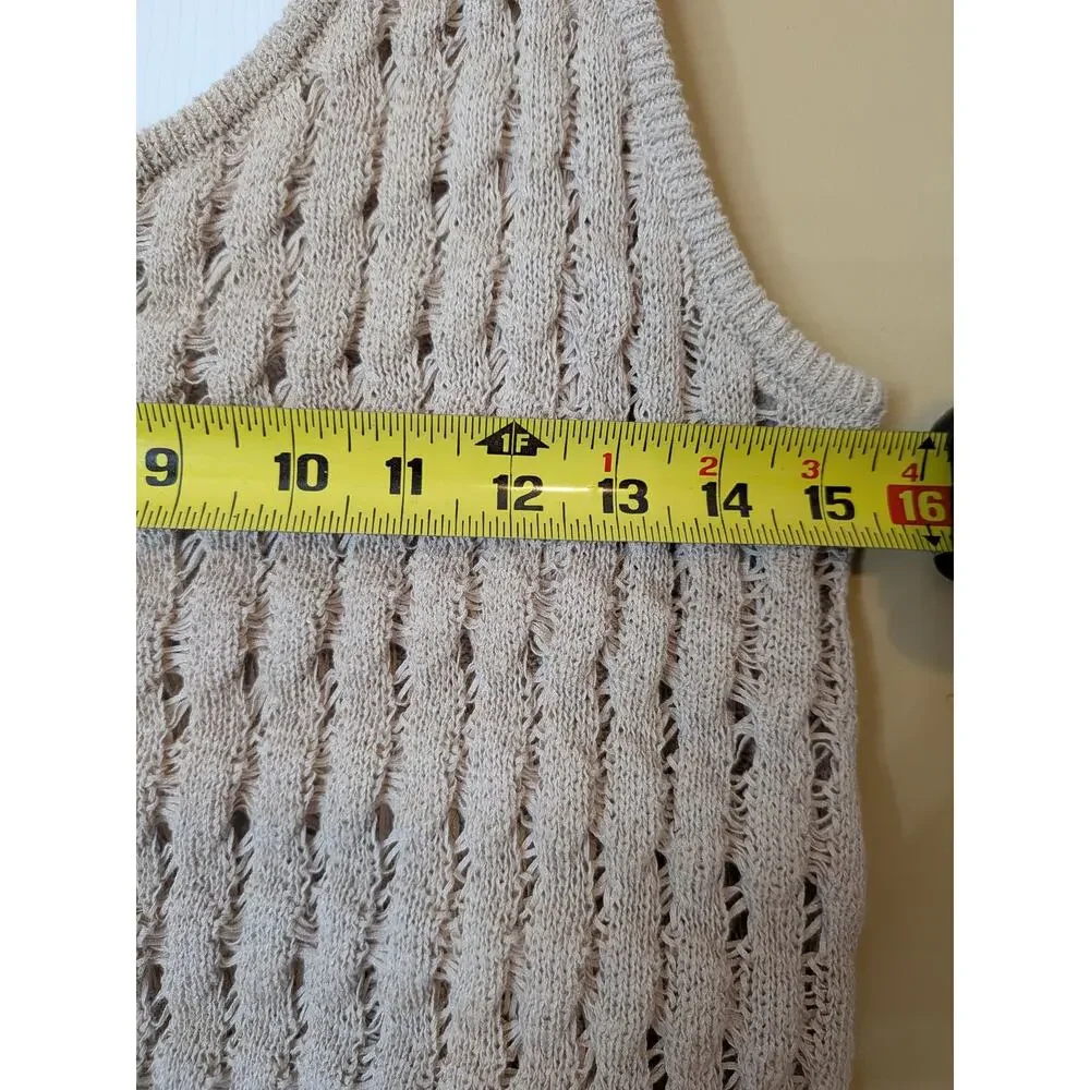 Free People Bonnie Sweater Tunic Size Medium Tan Crochet Knit Cover Up Boho